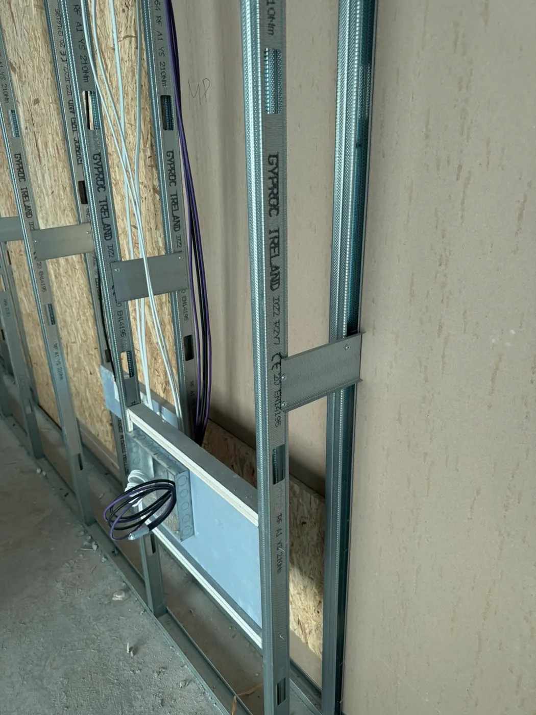 Drylining wall frame ready for boarding